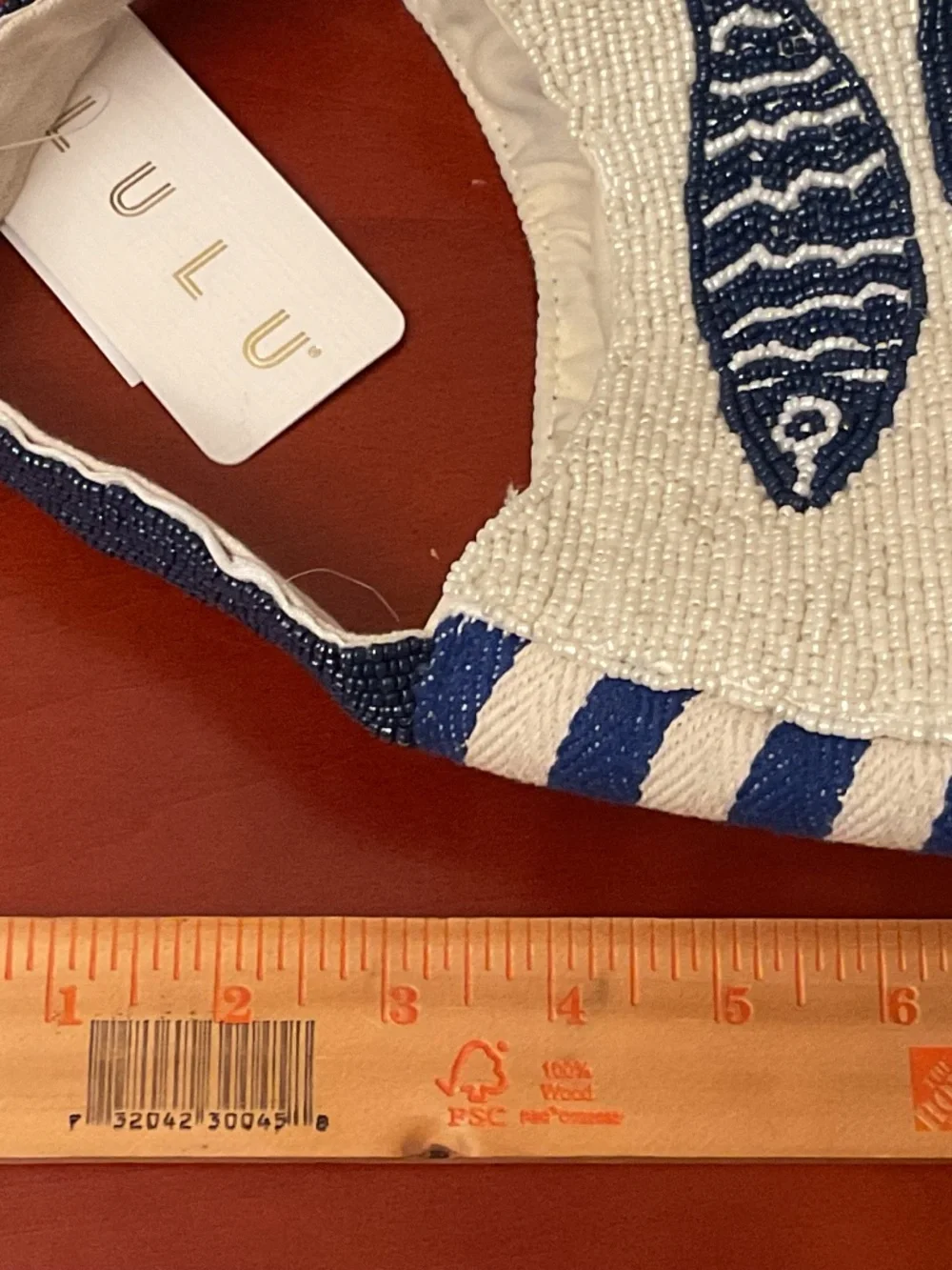 NWT Sardines Micro Beaded Blue White striped canvas Bag